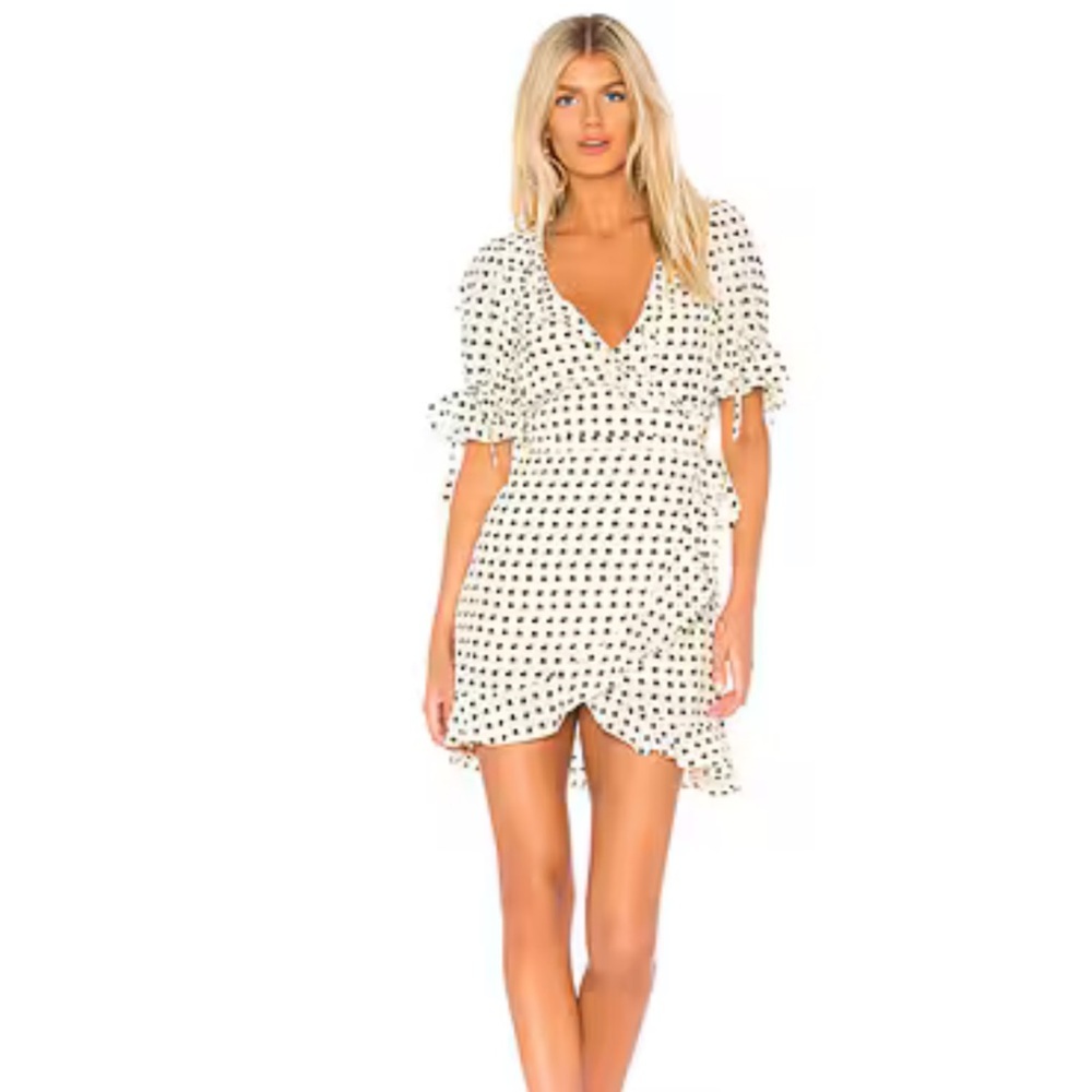 💃🏻For Love & Lemons Sweetheart Wrap Mini Dress Polka Dot Ruffle Cottagecore👗